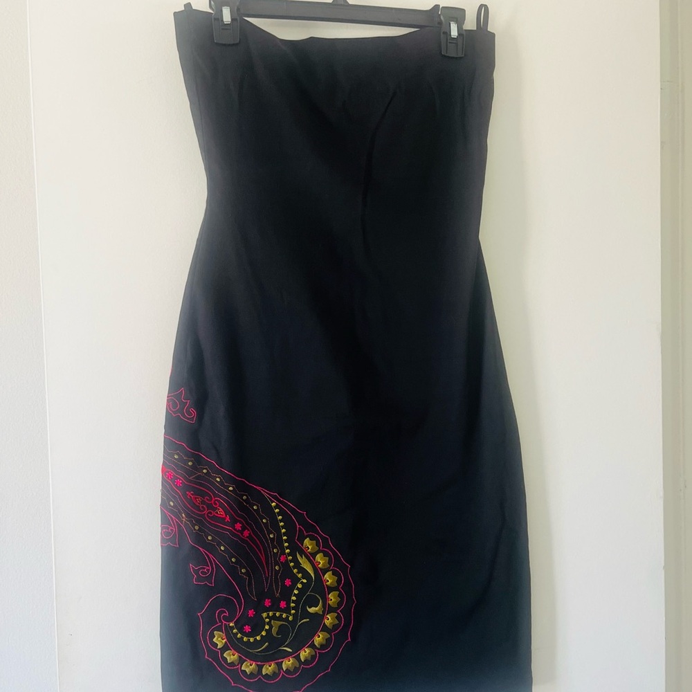 Arden B Black Strapless Dress with Pink and Yellow Paisley